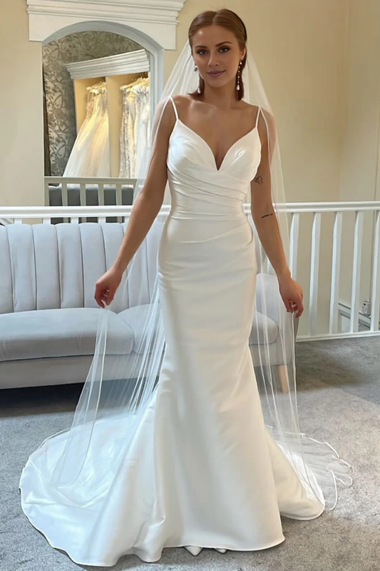 AABEI DRESS Exquisite Charming Wedding Dress Sweetheart Spaghetti Strap Backless Trumpet Pleated Long Formal Dresses