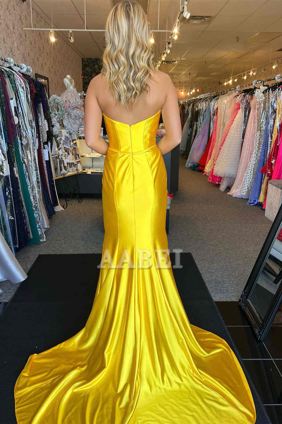 Strapless Pleated Mermaid Sweep Train Slit Dress Azalea main image 1