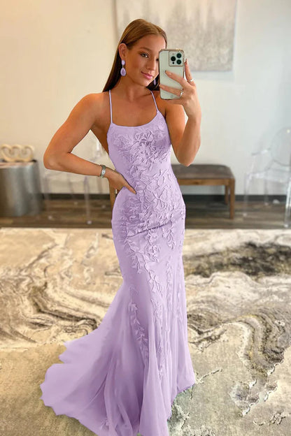 Prom Dress Mermaid Spaghetti Straps Lace