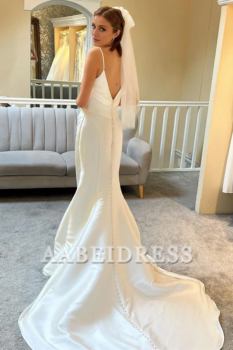 AABEI DRESS Exquisite Charming Wedding Dress Sweetheart Spaghetti Strap Backless Trumpet Pleated Long Formal Dresses
