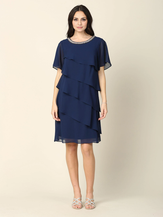 AABEI DRESS Formal Wear Dresse Round Neck Tiers Beautiful Knee-Length Mother Of The Bride Dress