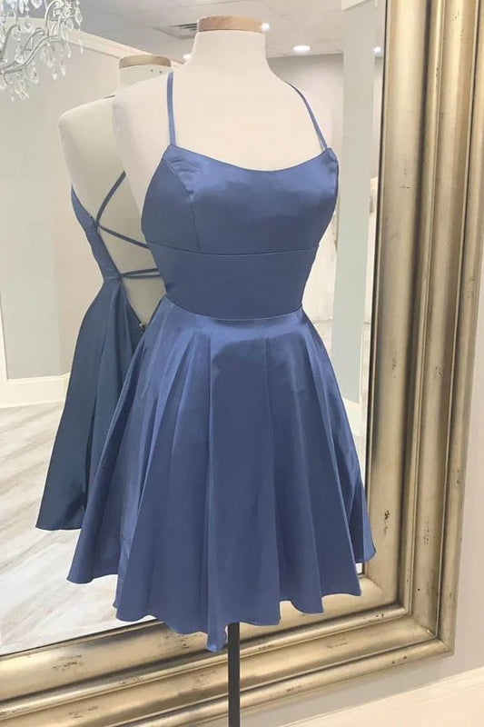 AABEI DRESS Short Party Dress A Line Spaghetti Strap Backless Pleated Simple Homecoming Dress