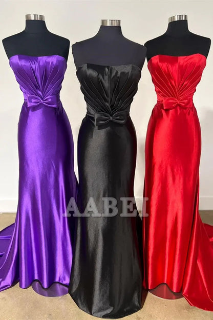 Evening Dress Strapless Bow Mermaid Cultivate oneself Sweep Train Prom Dress High Quality Charming Formal Women's Dresses