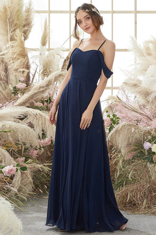 Emely A-Line/Princess Natural Waist Sleeveless Chiffon Floor Length V-Neck Bridesmaid Dresses