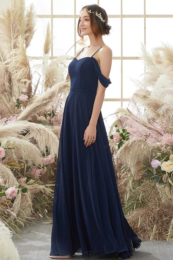 Emely A-Line/Princess Natural Waist Sleeveless Chiffon Floor Length V-Neck Bridesmaid Dresses