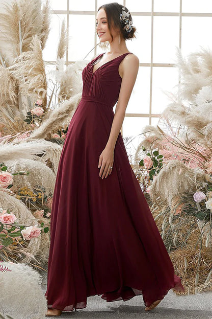 Leanna Floor Length Chiffon Natural Waist Sleeveless V-Neck A-Line/Princess Bridesmaid Dresses