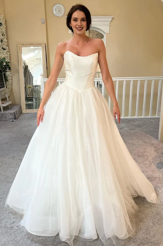 AABEI DRESS Exquisite Romantic Wedding Dress Strapless A-Line Tulle Long Elegant Formal Dresses