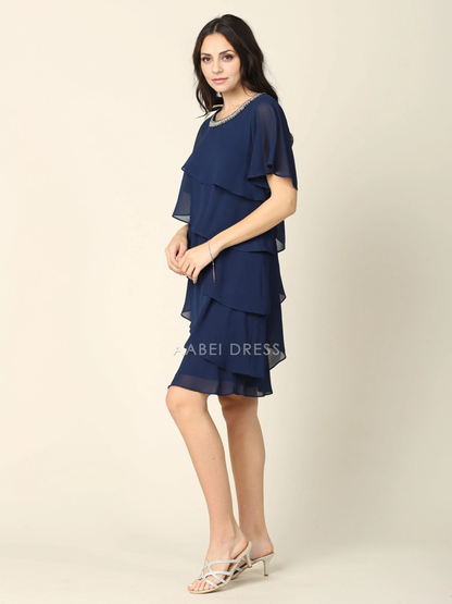 AABEI DRESS Formal Wear Dresse Round Neck Tiers Beautiful Knee-Length Mother Of The Bride Dress
