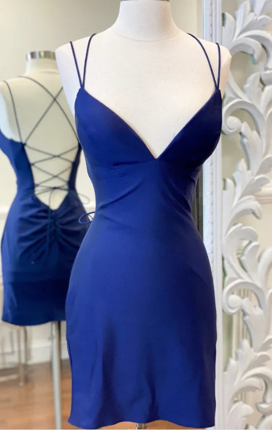 AABEI DRESS Short Party Dress Deep V Neck Spaghetti Strap Lace Up Backless Simple Homecoming Dress