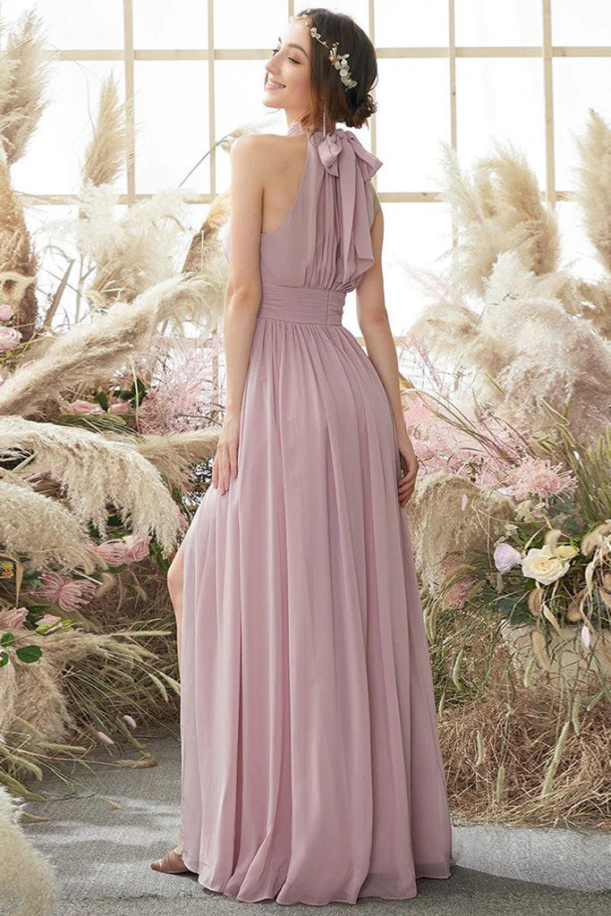 Kyra Sleeveless Chiffon Scoop Natural Waist A-Line/Princess Floor Length Bridesmaid Dresses