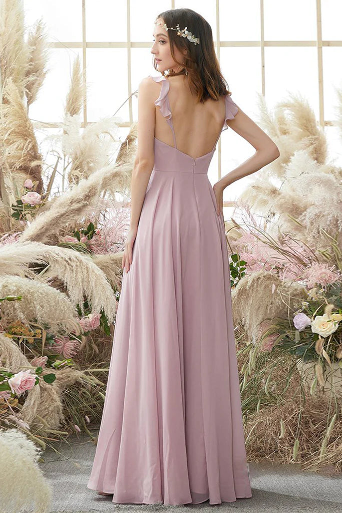 Shelby Natural Waist Floor Length Chiffon Sleeveless Spaghetti Straps A-Line/Princess Bridesmaid Dresses