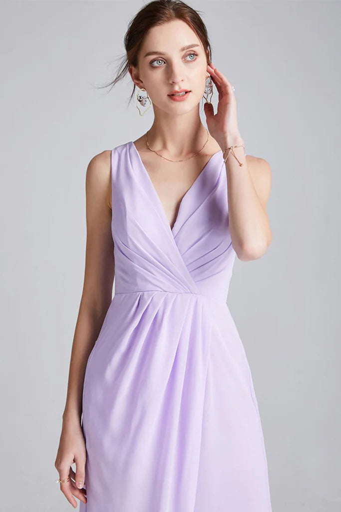 Kaliyah Floor Length V-Neck Natural Waist Sleeveless A-Line/Princess Chiffon Bridesmaid Dresses