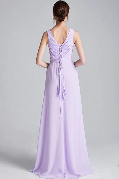 Kaliyah Floor Length V-Neck Natural Waist Sleeveless A-Line/Princess Chiffon Bridesmaid Dresses