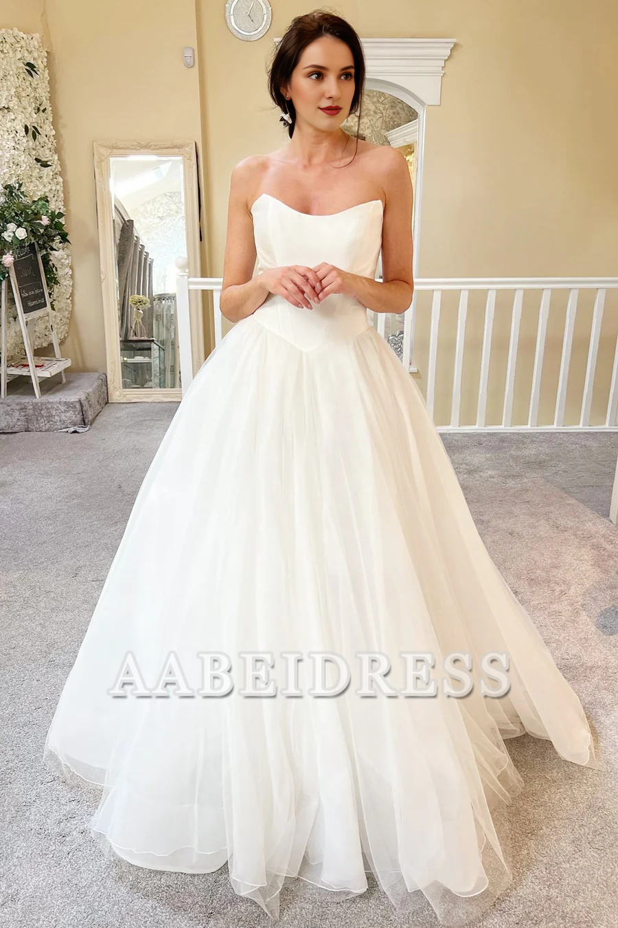 AABEI DRESS Exquisite Romantic Wedding Dress Strapless A-Line Tulle Long Elegant Formal Dresses