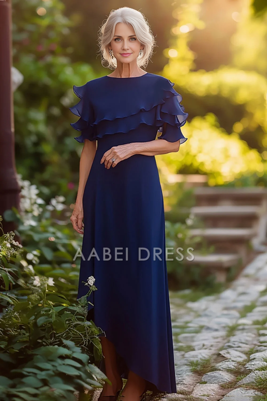 AABEI DRESS Mother Of The Bride Dress Sheath Chiffon Boat Neck Ruched Multilayer Long Elegant Formal Wear Dresse