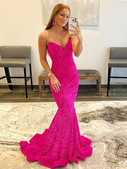 Prom Dress Mermaid Sweetheart Neck Sequins