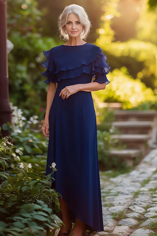 AABEI DRESS Mother Of The Bride Dress Sheath Chiffon Boat Neck Ruched Multilayer Long Elegant Formal Wear Dresse