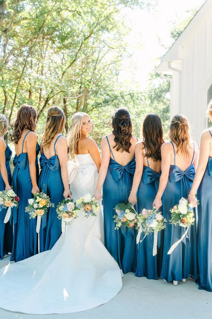 Bridesmaid Dresses Simple Mermaid Spaghetti Straps Blue Long