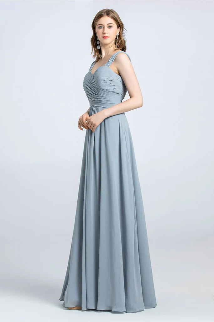 Addyson A-Line/Princess Spaghetti Straps Off The Shoulder Natural Waist Chiffon Sleeveless Floor Length Bridesmaid Dresses