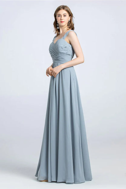 Addyson A-Line/Princess Spaghetti Straps Off The Shoulder Natural Waist Chiffon Sleeveless Floor Length Bridesmaid Dresses