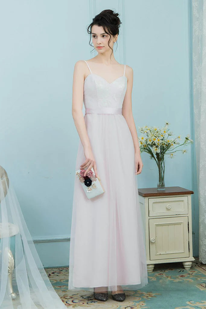 Kaitlin Natural Waist Spaghetti Straps Sleeveless A-Line/Princess Tulle Floor Length Bridesmaid Dresses