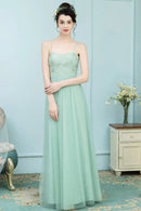 Mina Tulle A-Line/Princess Floor Length Natural Waist Sleeveless Spaghetti Straps Bridesmaid Dresses