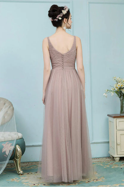 Bridget Floor Length Sleeveless V-Neck Tulle A-Line/Princess Natural Waist Bridesmaid Dresses