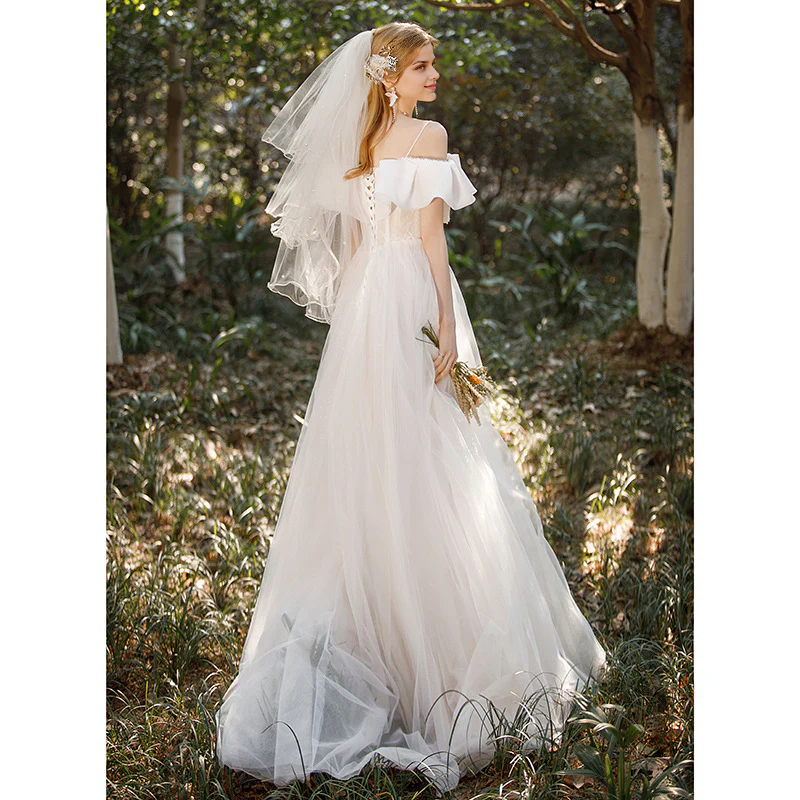 Wedding Dress Spaghetti Strap Bow knot Neck Fantastic Atmosphere Long Formal Wear Dresses Without a veil