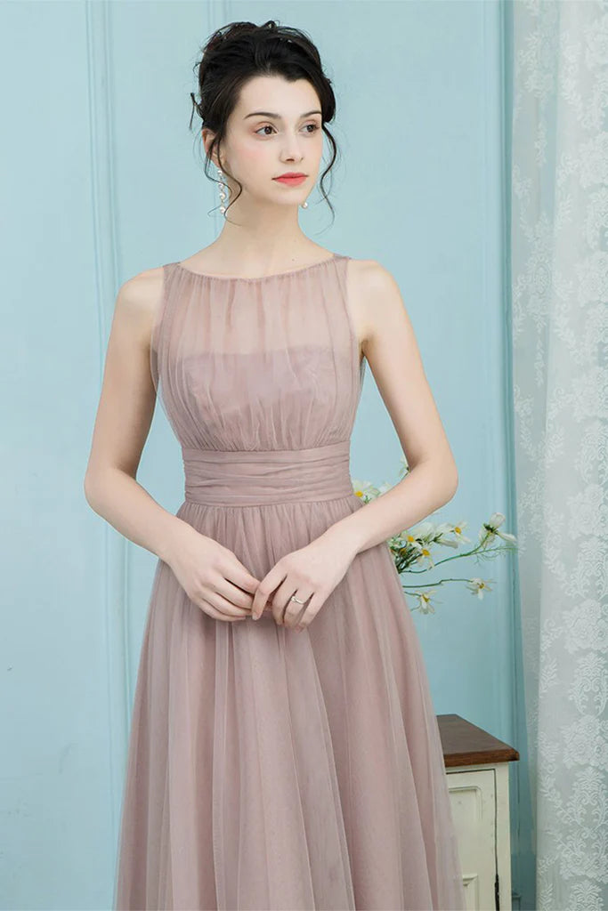 Cheryl Spaghetti Straps Sleeveless Floor Length A-Line/Princess Tulle Natural Waist Bridesmaid Dresses