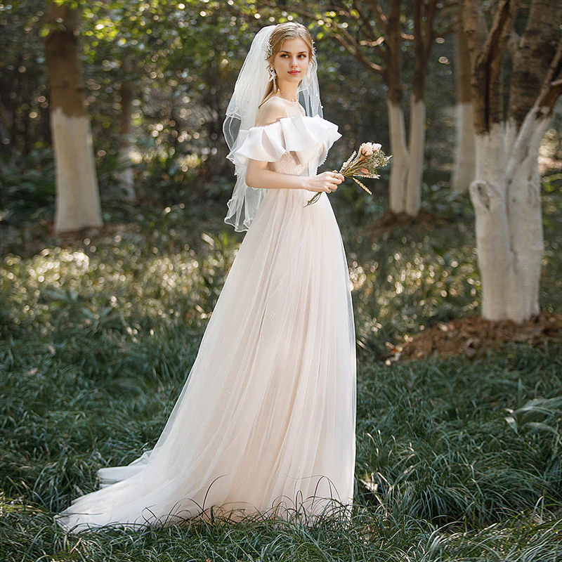 Wedding Dress Spaghetti Strap Bow knot Neck Fantastic Atmosphere Long Formal Wear Dresses Without a veil