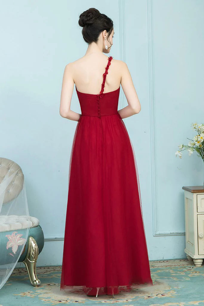 Martha A-Line/Princess Chiffon Natural Waist Sleeveless Floor Length One Shoulder Bridesmaid Dresses