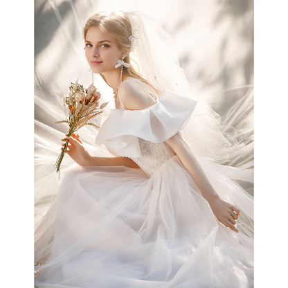Wedding Dress Spaghetti Strap Bow knot Neck Fantastic Atmosphere Long Formal Wear Dresses Without a veil
