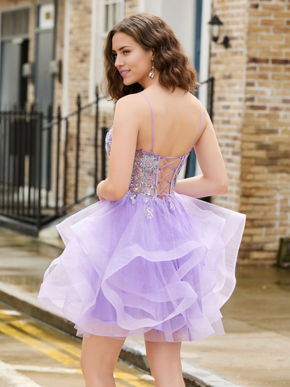 Homecoming Dress Corset Top Glitter Tulle Sequin Short Dress