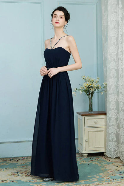 Mariyah A-Line/Princess Sleeveless Floor Length Natural Waist Chiffon Straps Bridesmaid Dresses