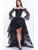 A-Line Prom Dresses Vintage Dress Masquerade Asymmetrical Long Sleeve Off Shoulder Lace with Appliques