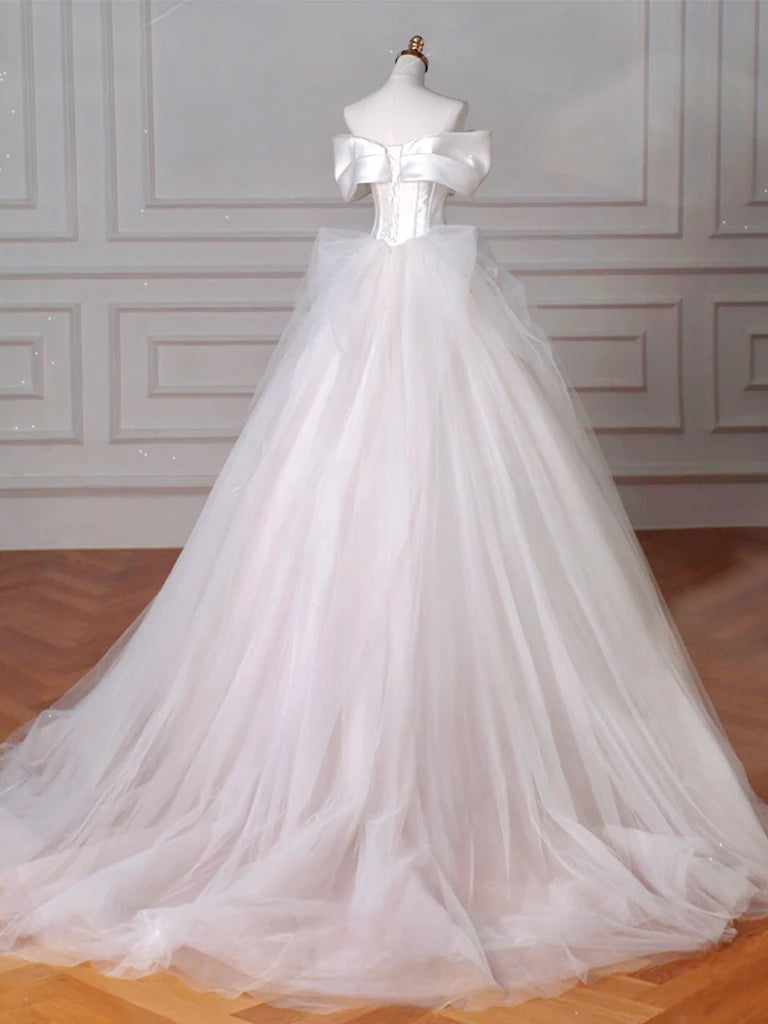 Formal Dress Long Dress Elegant A-Line Off Shoulder Tulle Fantastic Wedding Dress