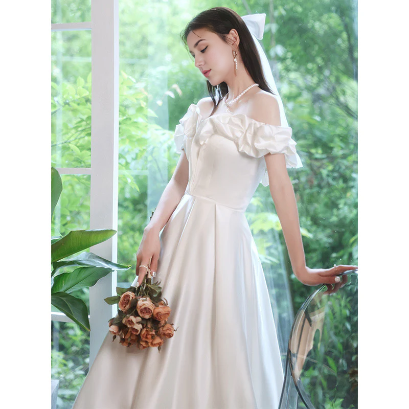 Wedding Dress A Line Off Shoulder Satin Fashion Temperament Formal Wear Dresses
