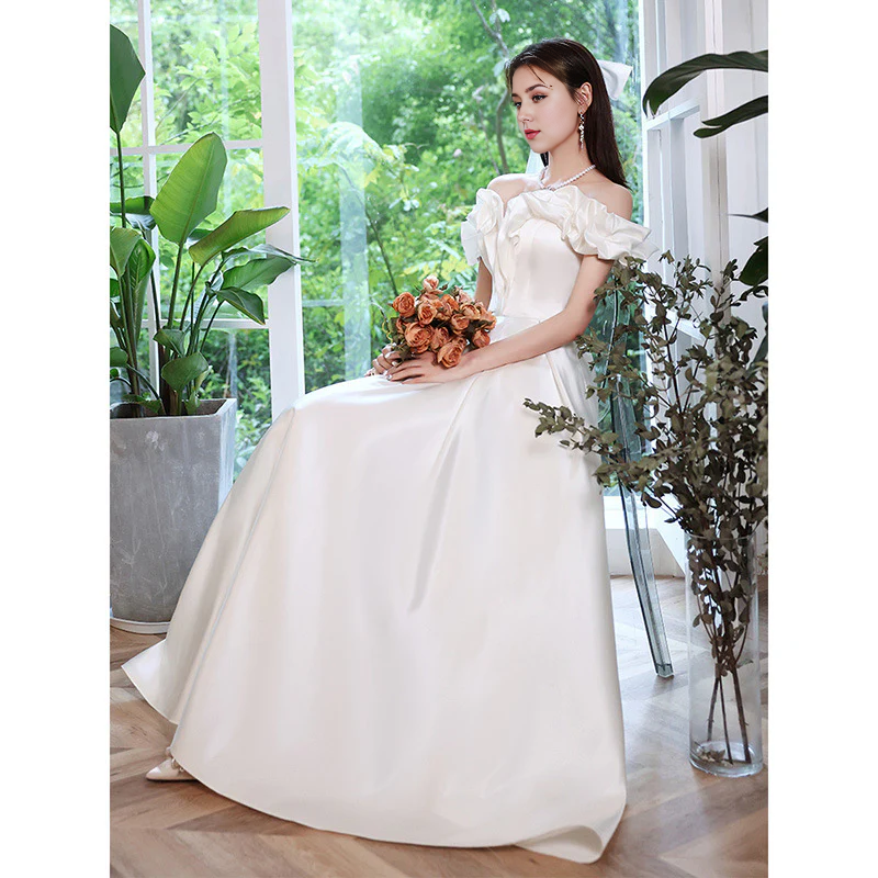 Wedding Dress A Line Off Shoulder Satin Fashion Temperament Formal Wear Dresses