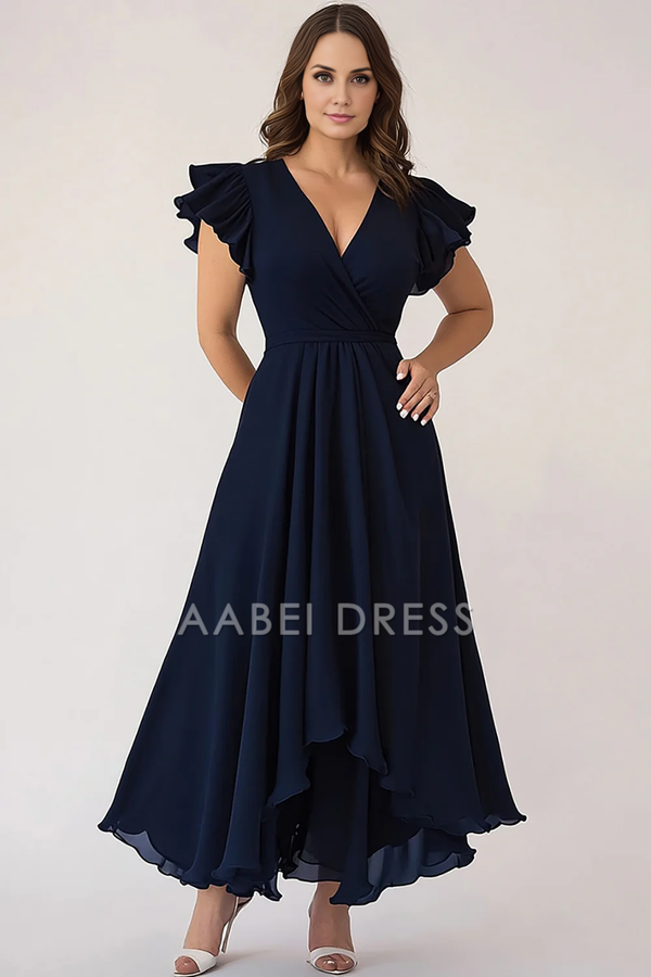 AABEI DRESS Bodacious V-neckline Ruched Backless Floor-length Dress Elegant Wedding Dress main image 1