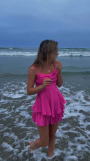 AABEI DRESS Short Party Dress Charming A-Line Spaghetti Straps Layering Ruched Homecoming Dress