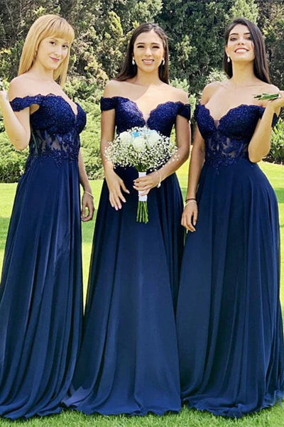 Bridesmaid Dress Lace Off-the-Shoulder A-Line Long