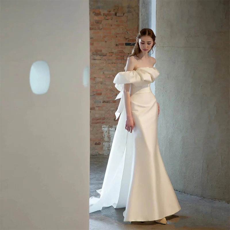 Wedding Dress Satin Mermaid Off Shoulder Elegant Simple Long Formal Wear Dresses