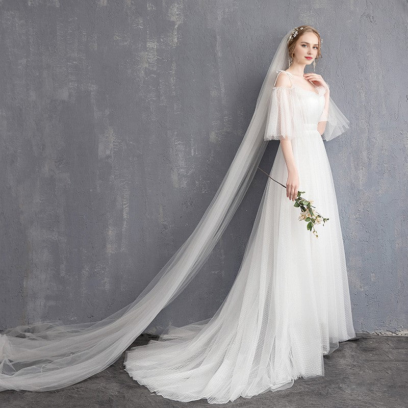 Wedding Dress Sweetheart A Line Tulle Spaghetti Strap Long Train Formal Wear Dresses No veil