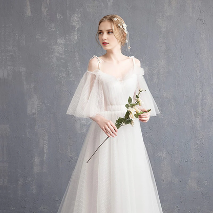Wedding Dress Sweetheart A Line Tulle Spaghetti Strap Long Train Formal Wear Dresses No veil