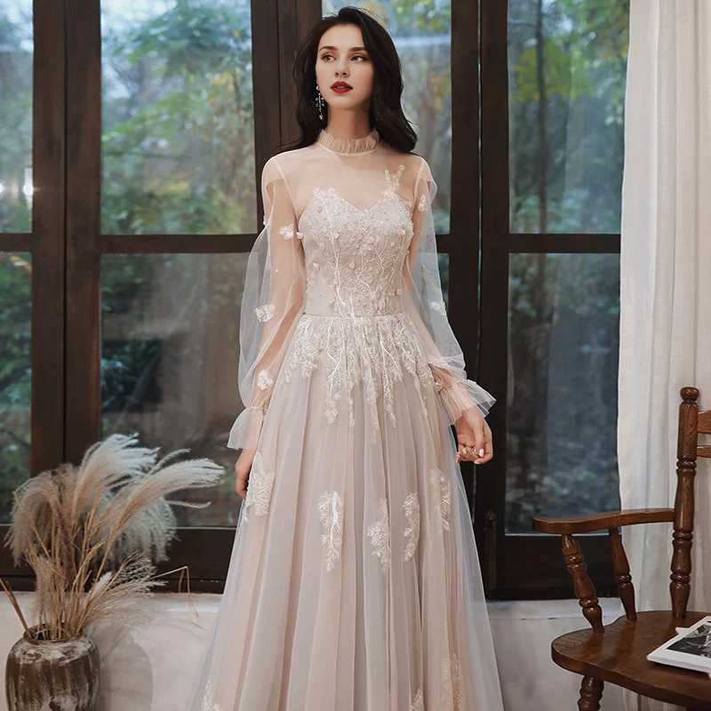 Wedding Dress Long Sleeves Lace Tulle A Line Long Elegant Fantastic Luxury Formal Wear Dresses