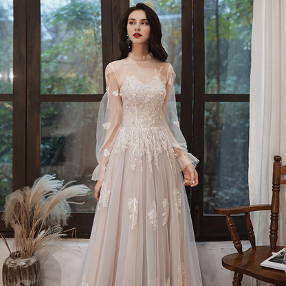 Wedding Dress Long Sleeves Lace Tulle A Line Long Elegant Fantastic Luxury Formal Wear Dresses