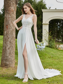 Wedding Dress Lace V-Neck Chiffon Split Fork Backless Elegant Dress