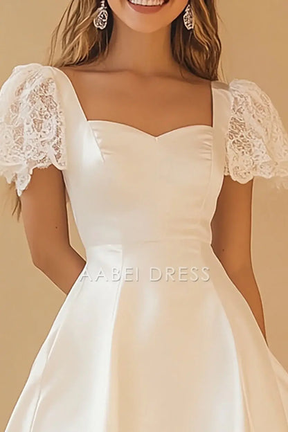 AABEI DRESS Hot Sale Homecoming Dress A Line Sweetheart Lace Short Sleeves Cute Mini Graduation Dress