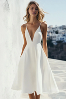AABEI DRESS Hot Sale Homecoming Dress A Line Deep V Neck Spaghetti Straps Simple Short Graduation Dress