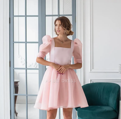 AABEI DRESS Party Dress Elegant A Line Square Neck Puff Sleeve Fashion Short Homecoming Dress